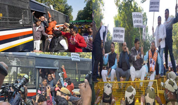 अंबेडकर की प्रतिमा तोड़े जाने के विरोध में भाजपा का प्रदर्शन