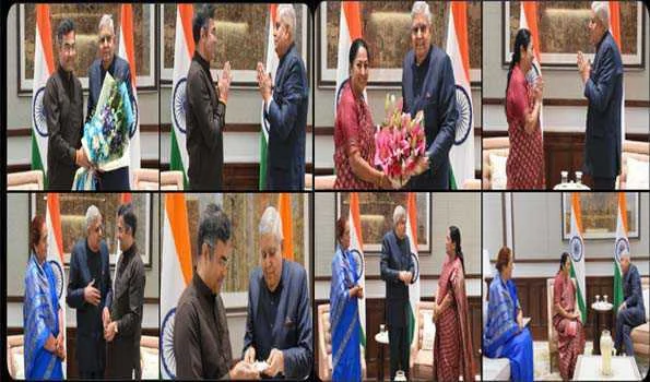 रेखा गुप्ता, प्रवेश साहिब सिंह ने की धनखड़ से शिष्टाचार भेंट