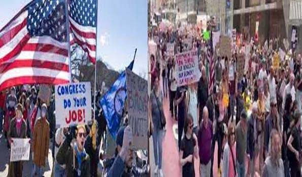 अमेरिका में  ट्रम्प विरोधी हजारों प्रदर्शनकारी सड़कों पर उतरे