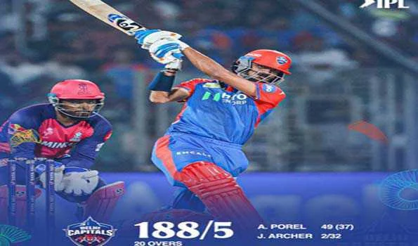 दिल्ली कैपिटल्स ने दिया राजस्थान रॉयल्स  को 189 रनों का लक्ष्य