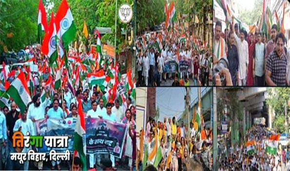 तिरंगा यात्रा में शामिल हुए चंदोलिया, सहरावत, स्वराज सहित भाजपा के कई आला नेता