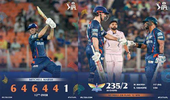 मिचेल मार्श का शतक, लखनऊ सुपर जायंट्स ने दिया गुजरात टाइटंस 236 रनों का लक्ष्य