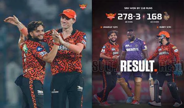 सनराइजर्स हैदराबाद ने कोलकाता नाइटराइडर्स को 110 रनों से हराया