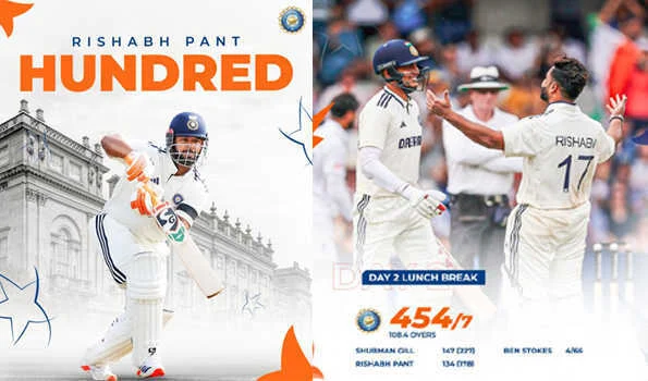पंत का शतक,लंच तक भारत सात विकेट पर 454