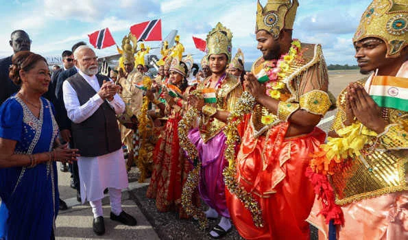 त्रिनिदाद और टोबैगो में मोदी का भोजपुरी चौताल के साथ स्वागत
