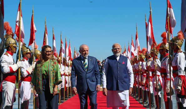 ब्रासीलिया में 114 घुड़सवारों का दस्ता मोदी के पारंपरिक स्वागत कार्यक्रम में शामिल