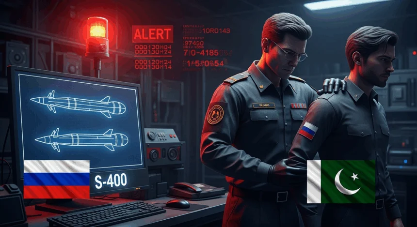 Russian intelligence officer arresting a Pakistani spy